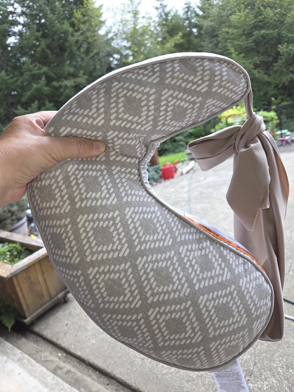 Neutral Taupe Geometric Baby Nursing Pillow with Bow Tie